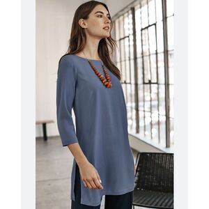 J. Jill wearever collection easy wear dusty blue woven boatneck tunic
